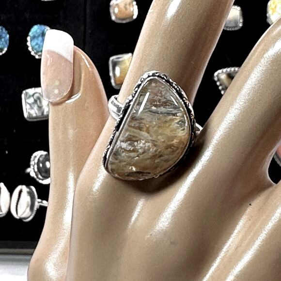 Lemon quarts -citrine gemstone ring silver plated, 95 handmade size 9 - Picture 1 of 4